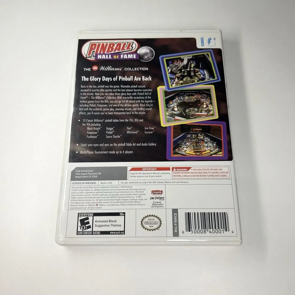 Pinball Hall of Fame: The Williams Collection Nintendo Wii 2008 CIB TESTED